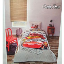 Özdilek Lisanslı Kapitoneli %100 Pamuk Tek Kişilik Çocuk Yatak Örtüsü (160X230)-MCQUEEN Cars Fast Gri