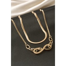 Ebijuteri Yılan Çelik Ikili Roze Renk Kolye