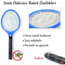 Lufern Özel Üretim Sinek Öldürücü Raket Şarjlı Haşere Elektrikli Sineksavar Dayanıklı 3 Katmanlı Metal Ağ