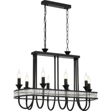Avonni AV-1890-8Y-BSY Siyah Boya Modern Avize E14 Metal Kristal H: 100 cm, WxD: 80x40 cm
