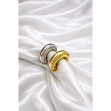 Ascera Dalga Formlu Paslanmaz Çelik Deliksiz 2li Kıkırdak Küpe (Ear Cuff) – Gold & Silver Kararmayan Unisex
