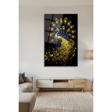 BG Design Ultra Lüks Gold Işıltılı Tavus Kuşu Cam Tablo Altın Parıltılı Ağaç ve Kuş Dekoratif Duvar Sanatı