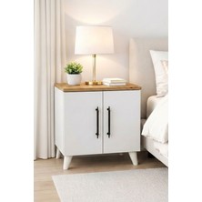 Reyo Enda Home Lumen 2 Kapaklı Raflı Klasik Komodin Beyaz-Atlantik Çam