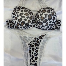 Leopar Desenli 3 Taşlı Sütyen Takımı