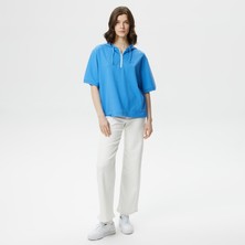 Lacoste Kadın Loose Fit Kapüşonlu Mavi Polo