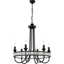 Avonni AV-1890-6BSY Siyah Boya Modern Avize E14 Metal Kristal H: 110 cm, Ø: 60 cm