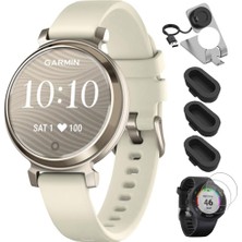 Garmin 010-02208-00 Lily 2 Cream Gold With Coconut Silikon Bant Sche With Deco Essentials Şarj Dock, Silikon Dust Cover 3 Pack ve Tempered Glass Ekran Koruyucu 2 Pack