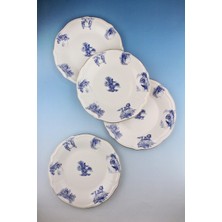 Bursa Porselen Dekor Mavi Ingiliz Altın Yaldızlı 4 Parça Porselen Servis Tabağı