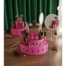 Aplus design Çok Bölmeli Makyaj Organizeri - Estetik Fırçalık ve Ruj Düzenleyici Stand (Pembe)