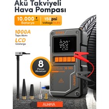 Auhma A8822 4-In-1 Akıllı Akü Takviye Cihazı ve Hava Pompası - 10000MAH Powerbank & Sos Fener
