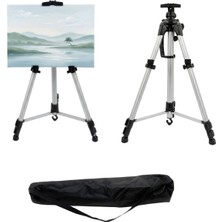Temel Katlanabilir Alüminyum Tripod Şövale - Kollu Yükseklik Ayarlı, Su Terazili, Pusulalı, Gümüş
