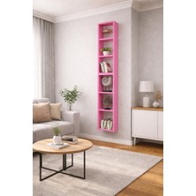 Dekormer Design Duvar Rafı Kitaplık Dikey Hediye Rafı Mobilya Takım Pembe