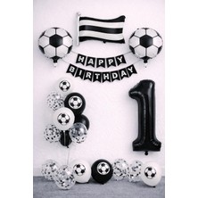 Patladı Gitti Siyah Beyaz Futbol Temalı 1 Yaş Doğum Günü Balon Seti