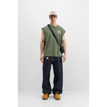 Vamos Baskılı Kolsuz Oversize Tişört Haki