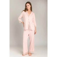 Lovely Things Sophıa Örme 3/4 Kol Gömlek Pantolon Set Pijama Takımı - Pembe