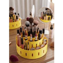 Aplus design Makyaj Fırçası ve Ruj Standı - Geniş Hazneli Sabit Masa Üstü Makyaj Organizeri - Kalemlik Ofis Düzenleyici -Sarı