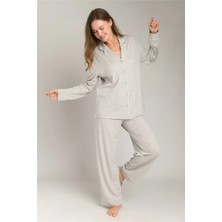 Lovely Things Nına Örme Uzun Kol Gömlek Pantolon Set Pijama Takımı - Gri Melange