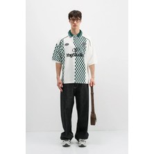 Vamos Polo Yaka Baskılı Oversize Tişört Ekru