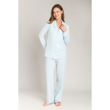 Lovely Things Nına Örme Uzun Kol Gömlek Pantolon Set Pijama Takımı - Açık Mavi
