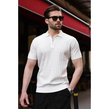 Madmext Beyaz Polo Yaka Slim Fit Triko Erkek Tişört E7465