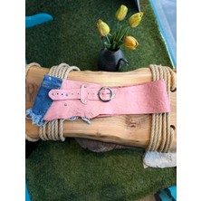 Yılday Gür Butik Pinkieby El Yapımı Denim Detaylı Hakiki Deri Bohem Korse Kemer - Standart Beden