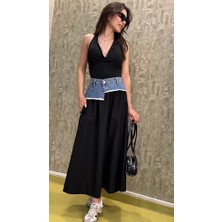 Leilaa Tasarım Kot Detaylı Paraşüt Kumaş Etek