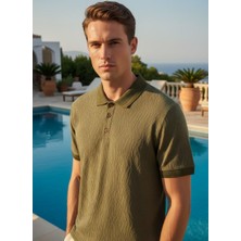 Nakşi Giyim Erkek Polo Yaka Jakarlı Dokulu Triko Slim Fit Tişört