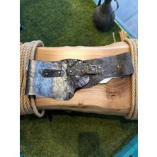 Yılday Gür Butik El Yapımı Tasarım Holografik Hakiki Deri Kemer - Iki Farklı Desenli Metalik Işıltılı Füzyon - Standart Beden