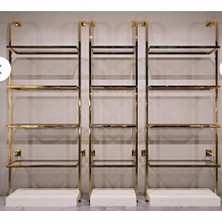 Md Vitrin Dekorasyon Gold Kaplama Mağaza Raf Sistemi, Askılık Sistemi, Butik Rafı, Mağaza Stand