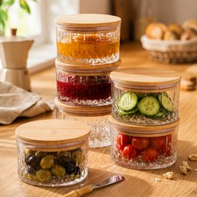 Snippy Love - 6'lı Bambu Vakumlu Kapaklı Cam Kahvaltılık Çok Amaçlı Cam Çerezlik 260ML