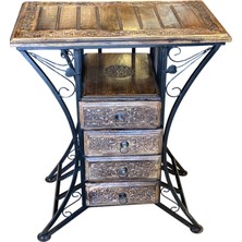 Otantik Çarşı Ahşap Ferforje Dresuar Komodin Etajer 4 Çekmeceli  30X60X84 Cm.