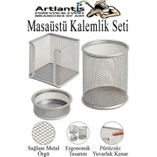 Artlantis Gümüş Gri Metal Evrak Rafı 3 Lü ve Masaüstü Kalemlik 3 Lü 1 Paket Masaüstü A4 Dosya 3 Katlı Düzenleyici Kağıt Tepsisi