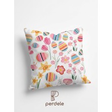 Perdele Paskalya Yumurta Desenli Yastık Kılıfı - Çiçek Motifli Dijital Baskı