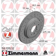 Zimmermann FREN DISKI ARKA BMW E46 Z4 E85 E86 HAVALI KAPLAMALI DELIKLI 34216864052 (2 ADET)