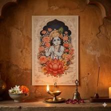 Hedea Krishna Ahşap Tablo - Hint Tanrısı & Yoga Sunak Dekoru - 16X24 cm Özel Baskı Spiritüel Sanat