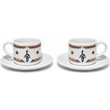 Tediks 2 Kişilik Porselen Çay Kahve Fincan Seti – Etnik Motifli Fincan, Tabak ve Kaşıklı Kahve Takımı