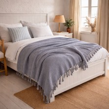 Antrasit Gri Kendinden Desenli %100 Pamuk Çift Kişilik Pike/yatak Örtüsü 210*230 cm