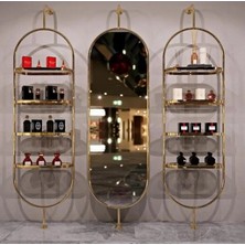 Md Vitrin Dekorasyon Gold Kaplama 3lü Oval Mağaza Sistemi Askılık Sistemi Butik Rafı Mağaza Stand(Aynasız)