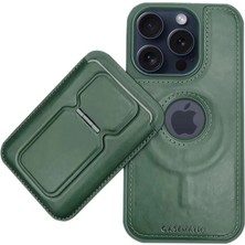 Ermer IPHONE 15 Promax Için Magsafe Cüzdanlı Mıknatıslı Lüks Deri Kılıf