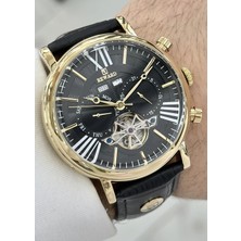 Reward Orijinal 2 Yıl Garantili Siyah Deri Kordon 5ATM Su Geçirmezlik Otomatik Erkek Kol Saati ILK658