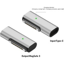 Livx Type-C - Magsafe 3 ile Uyumlu 90 Derece Açılı Manyetik Şarj Adaptörü Çevirici 140W Hızlı Şarj Desteği, LED Göstergeli Gümüş Sfy-3