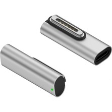 Livx Type-C - Magsafe 3 ile Uyumlu Manyetik Şarj Adaptörü Çevirici 140W Hızlı Şarj Desteği, LED Göstergeli Gümüş Sfo-3