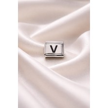 Karahanbey Nomination Bileklik Uyumlu V Harfi Charm – Paslanmaz Çelik Harf Modül – Kişiye Özel Bileklik Aksesu