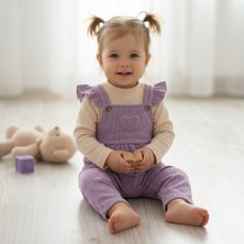 Buufuu Waffle Kumaş Kız Çocuk Omuzları Fırfırlı Bahçıvan T-Shirt Takım