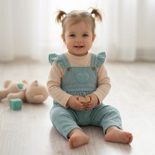 Buufuu Waffle Kumaş Kız Çocuk Omuzları Fırfırlı Bahçıvan T-Shirt Takım