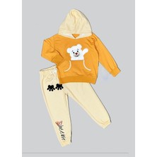 Diji Baby 2-3-4 Yaş Pelüş Ayı Desenli Kapşonlu Uzun Kollu Penye Sweat 2li Erkek Çocuk Takımı