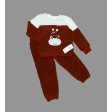 Diji Baby 1-2-3 Yaş Kuzu Kumaş Fermuarlı Sweat Kadife Pantolonlu Uzun Kollu Kız Erkek Çocuk 2li Takım