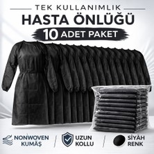 Karahanbey Tek Kullanımlık Hasta Önlüğü 10 Adet Nonwoven Kumaş Uzun Kollu Standart Beden Siyah