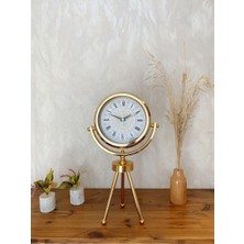 Karahanbey Gold Metal Mini Tripod Çini Desenli Roma Rakamı Masa Saati 45×26 cm