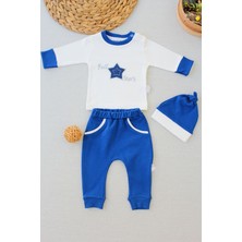 Diji Baby 3-6 6-9 9-12 Ay Efendi Nakışlı Cep Şapkalı Uzun Kollu Sweat 3lü Erkek Bebek Takımı